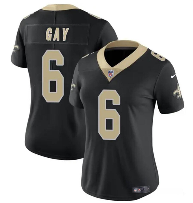 Women's New Orleans Saints #6 Willie Gay Black Vapor Football Stitched Game Jersey(Run Small)
